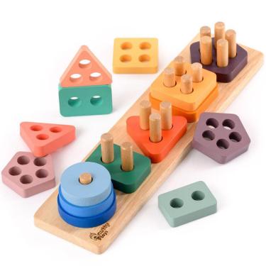 Imagem de Brinquedos para classificar e empilhar Brinquedos para nozes Montessori Wooden 1-3Y
