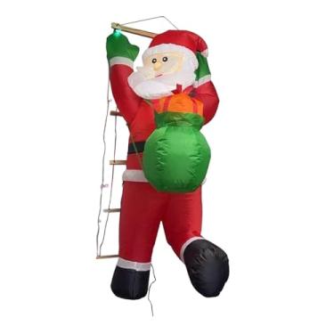 Imagem de IEUDNS Decoração inflável de Natal: Papai Noel escalando com sacola de presentes para pendurar no jardim.