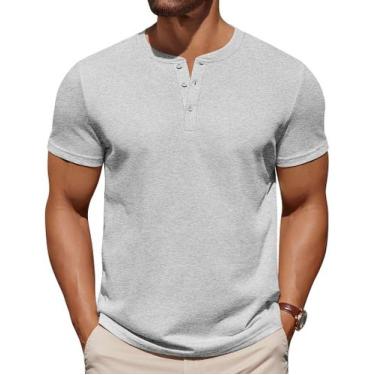 Imagem de Camiseta COOFANDY Cotton Henley para homens cinza claro