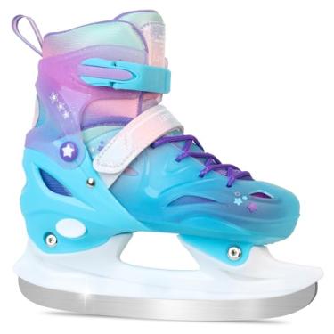 Imagem de LEVYTEMP Patins de gelo ajustáveis para meninas - Sapatos de patinação no gelo - Patins com cadarço de hóquei para jovens iniciantes, rosa, azul, verde