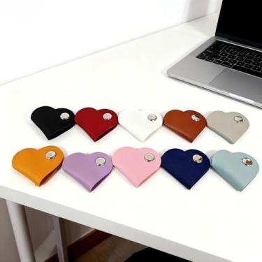 Imagem de 10 peças organizador de cordão de coração, suporte portátil de couro PU, suporte para fone de ouvido, tiras de cabos, organizador de fios, fones de ouvido, enrolador, gerenciamento de cabos