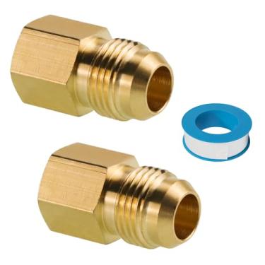 Imagem de Angry Pony Flare 3/8 macho para NPT 1/4 fêmea meia união encaixe de tubo, adaptador de gás de acoplamento de tubo de latão (pacote com 2)