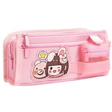 Imagem de Estojo de lápis Cute Girl com design de lona rosa de grande capacidade