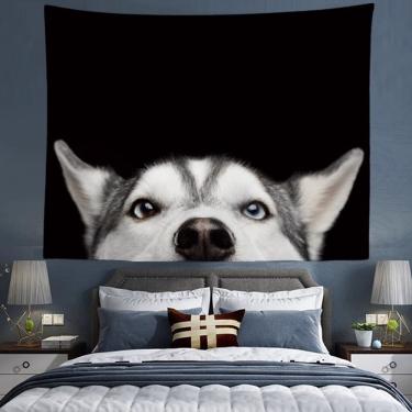 Imagem de Tapeçaria para pendurar na parede Funny Husky Dog Peeking Face 150x130cm