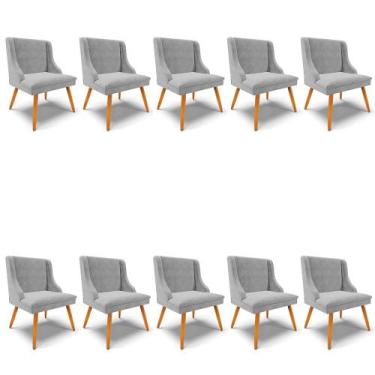 Imagem de Kit 10 Cadeiras de Jantar Liz Suede Cinza Pés Palito Castanho D03 - D'