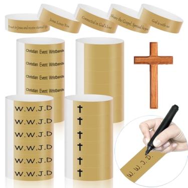 Imagem de 300 pulseiras WWJD de papel dourado para eventos religiosos, pulseiras de papel resistentes a rasgos, escrita à mão, igreja, bíblia, atividades de grupo juvenil