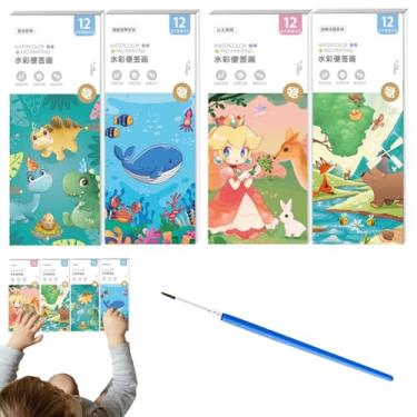 Imagem de Livro de pintura em aquarela,Livro para colorir em aquarela - Livro educacional de desenho de água | Livros de colorir de arte para crianças, livro educacional de pintura em aquarela de 4 temas para c