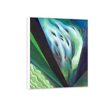 Imagem de BMZFYBS Georgia O'Keeffe Famosas Impressões em tela de arte de parede prontas para pendurar - Música azul e verde - Pintura com moldura branca para decoração de sala de estar 30 x 35 cm 12 x 13 pol