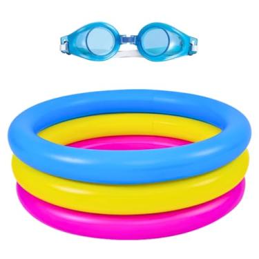 Imagem de Piscina Infantil Criança Inflável, 3 Anéis Praia Colorida Redonda 88 Litros+Óculos De Natação