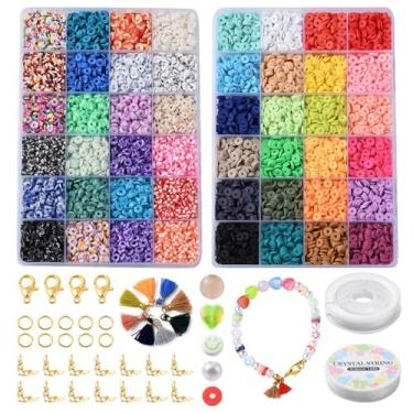 Imagem de Echoed Elegance Kit de 2 caixas de contas de argila, 8042 contas para fazer joias, contas redondas com berloque e cordas elásticas, pulseiras da amizade, presentes de Natal para meninas e adultos