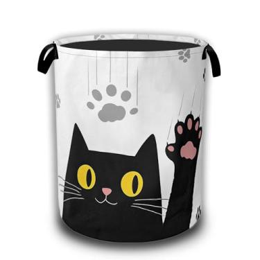 Imagem de Cesto de roupa suja para gatos pretos, cestos de lavanderia dobráveis à prova d'água, pano Oxford com alças, balde de armazenamento de roupas, organizador de brinquedos para banheiro/berçário/quarto