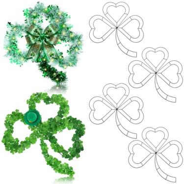 Imagem de Memorywuu Decorações para o Dia de São Patrício, 6 peças, guirlanda de arame de trevo, guirlanda de metal para pendurar no dia de São Patrício, para porta da frente irlandesa, casa, ambientes internos