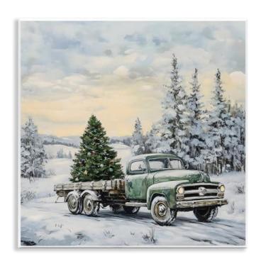 Imagem de Stupell Industries Arte de placa de parede de caminhão de árvore de Natal verde, design por Petal Prints Design, 12 x 12