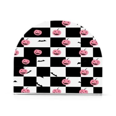 Imagem de Wassud Porta-guardanapos de acrílico padrão xadrez Pumkins, dispensador de guardanapo de papel moderno em forma de U para mesa, cozinha, sala de jantar, bancada 1 peça (comporta 50-60 guardanapos)