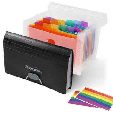 Imagem de Pacote com 2 organizadores de arquivos sanfonados pequenos com 13 bolsos, 17 x 11 cm, organizador de pasta de arquivos expansível para fatura/recibo/cartões, cupom/bilhetes (Clearblack)