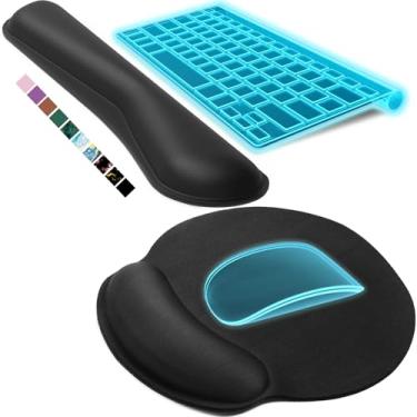 Imagem de KTRIO Descanso de pulso ergonômico para teclado, mouse pad confortável com descanso de pulso, descanso de pulso de espuma viscoelástica para teclado de computador, conjunto de mouse pad para digitação