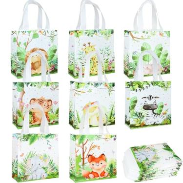 Imagem de W WINTMING 24 peças de sacolas de lembrancinhas de festa de safári, sacos de presente de animais da selva, reutilizáveis, não tecidos, safári, sacolas de doces com alças para festa de aniversário