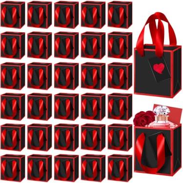 Imagem de Yeaqee 50 mini sacos de presente de papel metálicos com alças 10 x 7 x 11 cm, pequenos sacos de presente com etiqueta de agradecimento para Natal, casamento, aniversário, boas-vindas, presentes