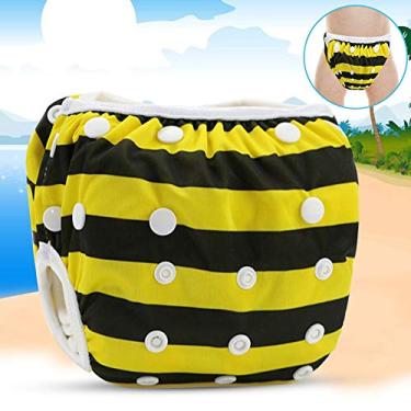 Imagem de Cryfokt Fralda Infantil Lavável, à Prova D'água, Respirável, Reutilizável, Calças de Treinamento para Piscina de Verão, Estampa de Pato/dinossauro, Fralda de Natação para 0-1 Ano de Idade (Abelha)