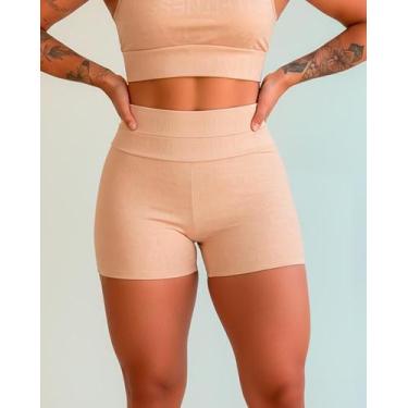 Imagem de Shorts Fitness Poliamida Estampado Cós Duplo Zanca Modas Cor:BegeTaman