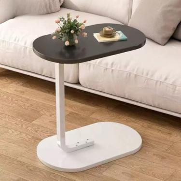 Imagem de Mesa Lateral para Sofá e Cama com Base de Ferro e Tampo MDF – Mesa de Apoio para Notebook Portátil Moderna(prenta/branco)