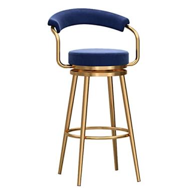 Imagem de Bancos de bar de veludo com altura de balcão com encosto e apoio para os pés, cadeiras de bar estofadas, banquetas modernas para cozinha, ilha, pernas douradas