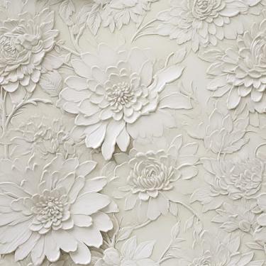 Imagem de Wallderful Papel de parede floral 3D sintético descasque e cole papel de parede bege em relevo para quarto, papel de contato de flores vintage para banheiro, sala de estar, armários, forro de