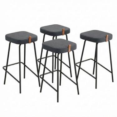 Imagem de Kit 04 Banquetas Altas Cozinha e Área Gourmet Vik Estofada Linho Grafi