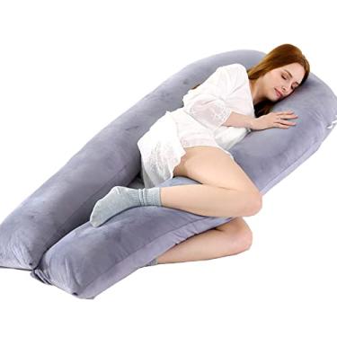 Imagem de Travesseiro de gravidez em forma de U, travesseiros de maternidade para dormir, travesseiro de corpo inteiro para costas, pernas e barriga, com capa removível com zíper, cinza