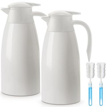 Imagem de Norme 2 jarras térmicas de aço inoxidável com isolamento térmico para líquido quente a vácuo, recipiente térmico, dispensador de jarra com escovas para manter o leite de água quente (bege, 1,5 g)