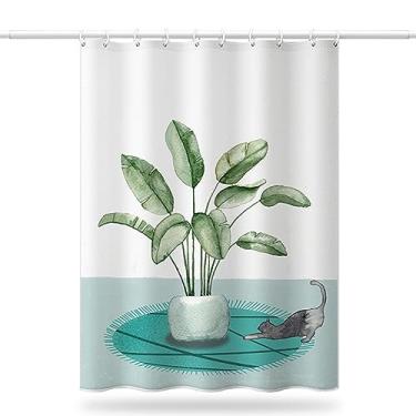 Imagem de URGDWEKJY Cortina de chuveiro cortinas de banheira impressão botânica cortina de chuveiro impermeável poliéster cortina de chuveiro impressão digital cortina de chuveiro (L180 x A180 cm)