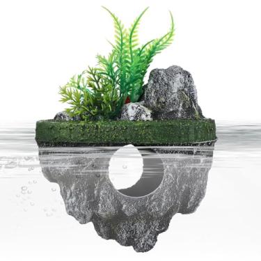 Imagem de MHFOOU Decoração de aquário de pedra flutuante, ornamento realista de aquário de peixes de pedra artificial de resina suspensa para paisagismo, decoração de paisagismo de resina