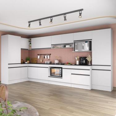 Imagem de Cozinha Modulada Completa Canto 409cm C/balcão Cooktop Veneza Multimóveis Mp2304 Branco/preto