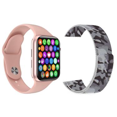 Imagem de Kit 1 Relógio Smartwatch Iwo9 Rosa + 1 Pulseira Camuflada