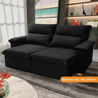 Imagem de Sofá Retrátil Reclinável Paris 1,50m Suede Velut Preto Molas No Assento - King House