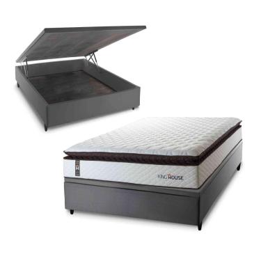Imagem de Cama Box Baú San Diego 138x188 Branco Espuma D33 King House