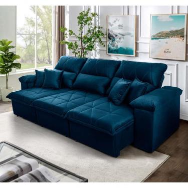 Imagem de Sofá Retrátil Reclinável Trento 2,30m Suede Velut Azul Molas No Assento - King House