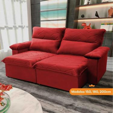 Imagem de Sofá Retrátil Reclinável Paris 1,80m Suede Velut Vermelho Molas No Assento - King House