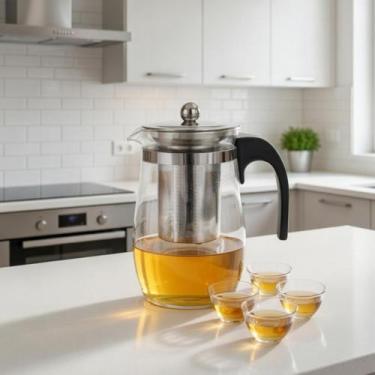 Imagem de Conjunto Para Chá Chaleira 500 ml Vidro Com 4 Xícaras 30 ml - Top Rio