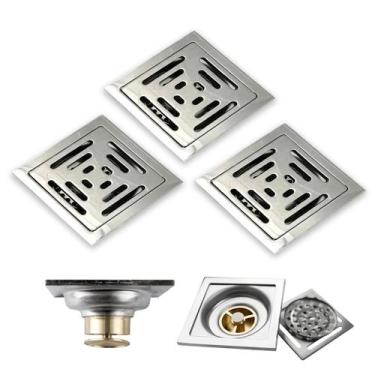 Imagem de Ralo Inox 10X10 Anti Odor Kit 3 Uni Varanda Lavabo Banheiro Anti Retor