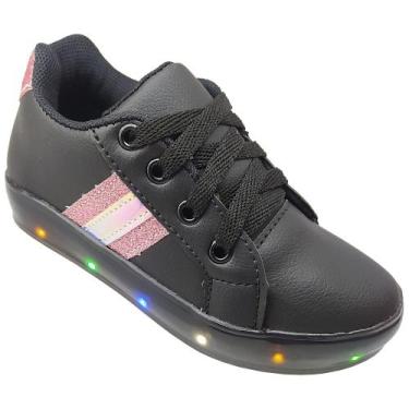 Imagem de Tênis de Led infantil Feminino Luzinha Light Meninas Preto, Preto, 31