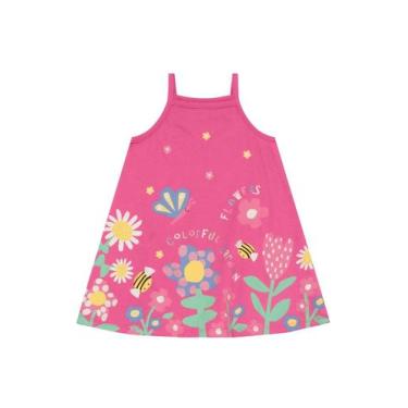 Imagem de Vestido Infantil Menina Criança Rosa de Alça Estampa Flores Brandili, 