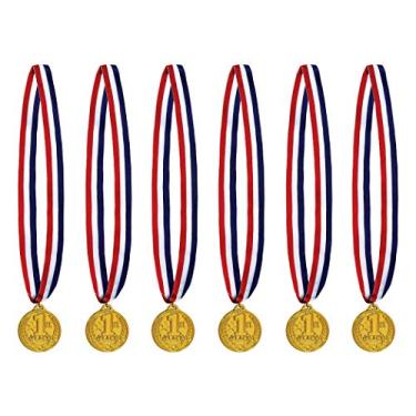 Imagem de Beistle Medalha 1º lugar com fita, 6 peças, 76,20 cm, vermelho/branco/azul/ouro