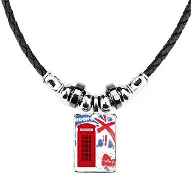 Imagem de DIYthinker Colar vermelho com bandeira de Londres do Reino Unido da Grã-Bretanha, colar com pingente de corda de couro Torque