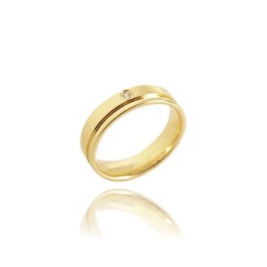 Imagem de Aliança Clássica Semijoia Banho de Ouro 18K Anatômica Quadrada com Fri