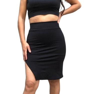 Imagem de Saia Justa Midi Fenda Lateral Cintura Alta Moderna - vivi rangel, Pret