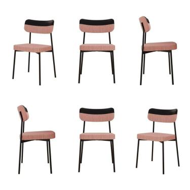 Imagem de Kit com 6 Cadeiras para Sala de Jantar Mona Yescasa Rosa/Preto