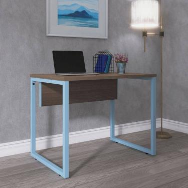Imagem de Mesa para Escritório Industrial 90cm Pe25 Walnut/Azul Dali