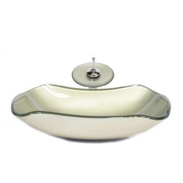 Imagem de Cuba de Vidro Abaulada 45cm + Válvula + Torneira Cascata Champanhe