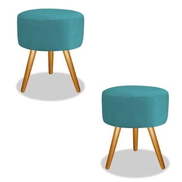 Imagem de Combo 02 Puff Magnus Redondo Decorativo Pé Palito Azul Tiffany